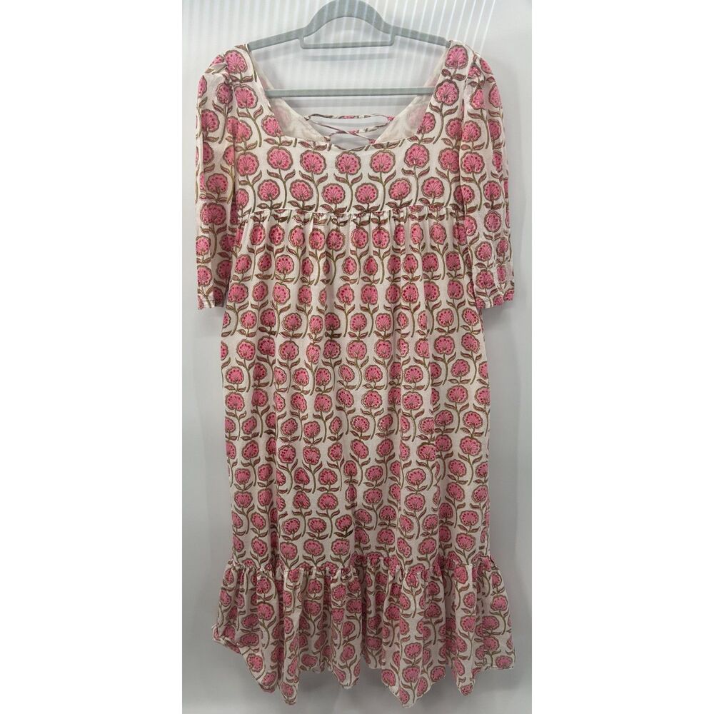 Madison Mathews Floral Pink Women's Boho Coastal Cottagecore Midi Dress Size XS